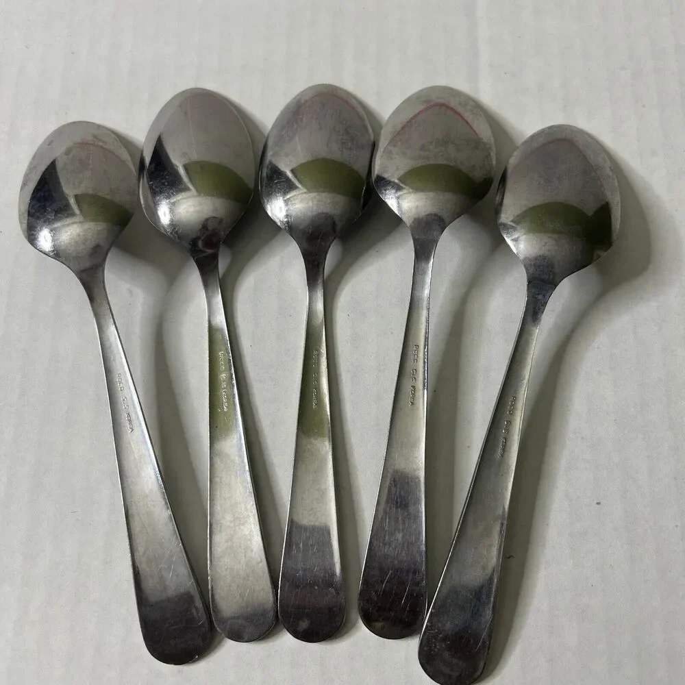 Rocco Spoon Set Of 5 Lot tablespoon? size FLAWED-ALL Damaged and Discolored Worn